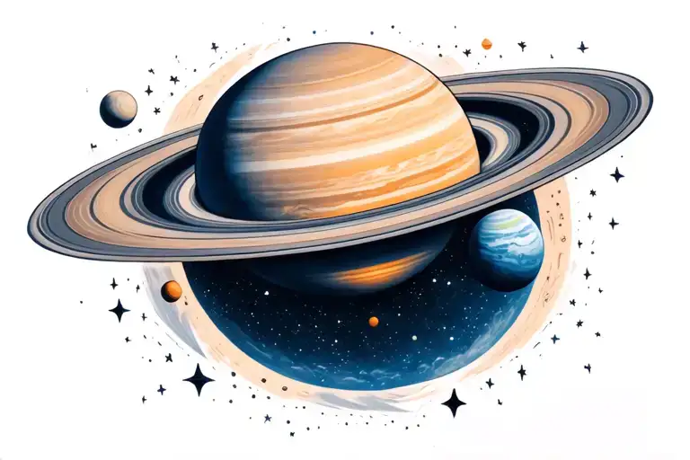 Saturn In Space With Uranus Surrounded By Stars