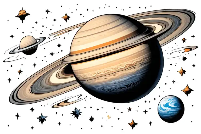 Saturn In Space With Uranus Surrounded By Stars
