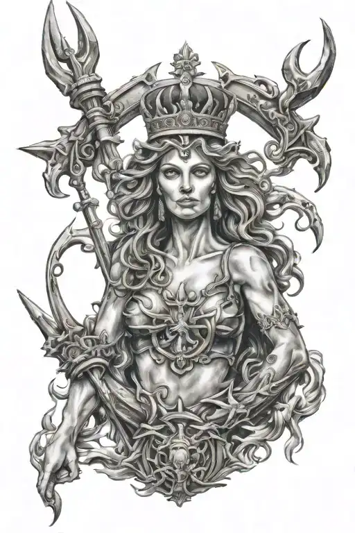 Female Poseidon With A Crown And Trident Held