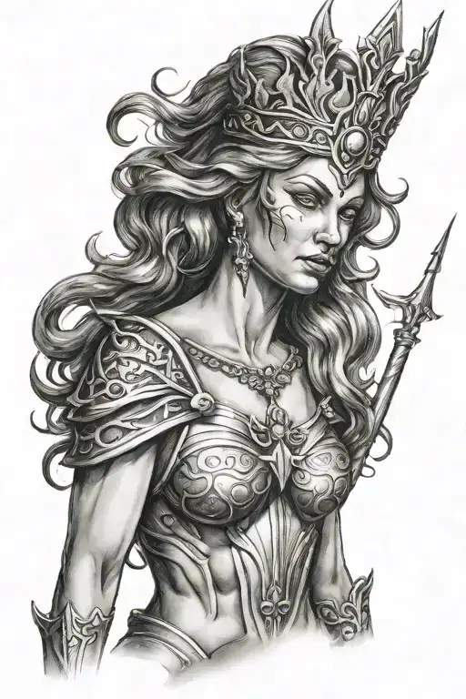 Female Poseidon With Crown And Trident