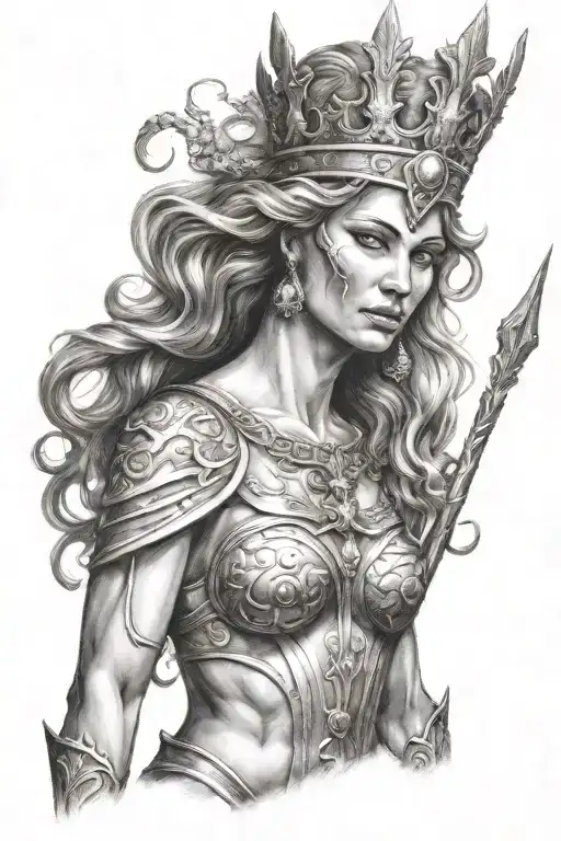 Female Poseidon With Crown And Trident