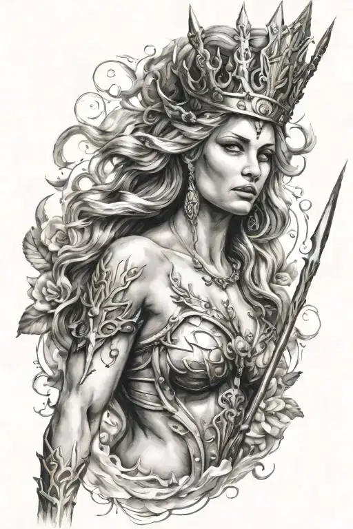 Female Poseidon With Crown And Trident