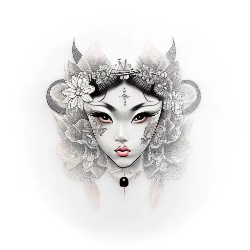 Pretty Geisha Face Straight On