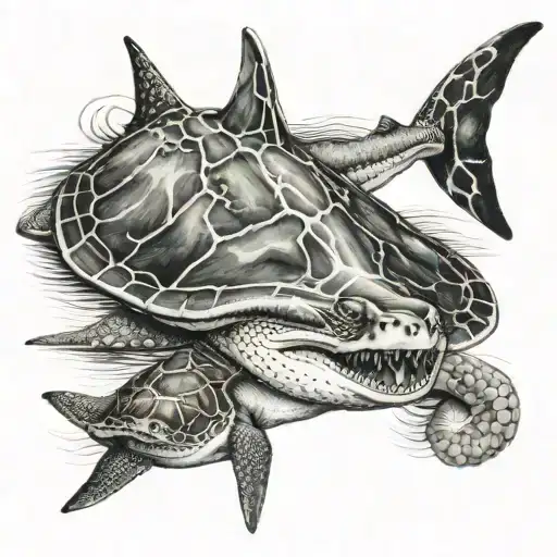 Sting Ray With Shark And Turtle