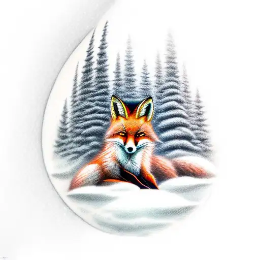 A Serene Moonlit Scene Of A Fox Resting Under A Towering Fir Tree