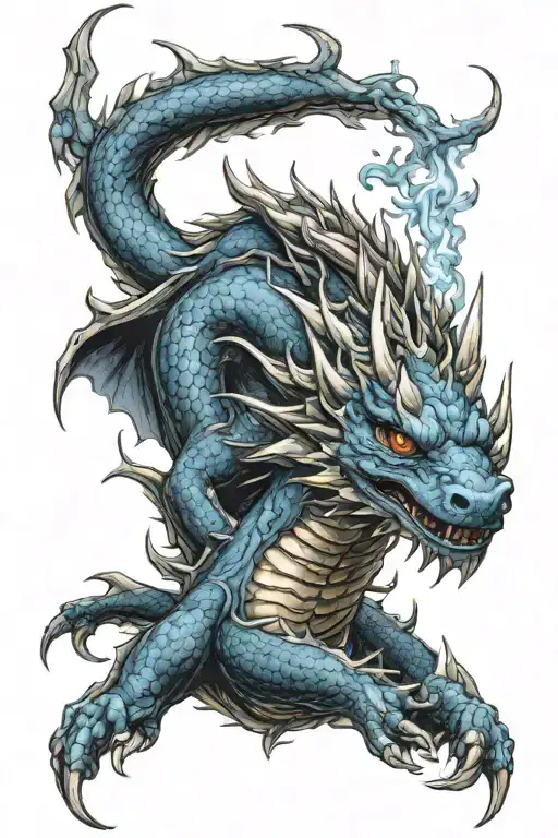 Blue And Black Dragon Breathing Fire