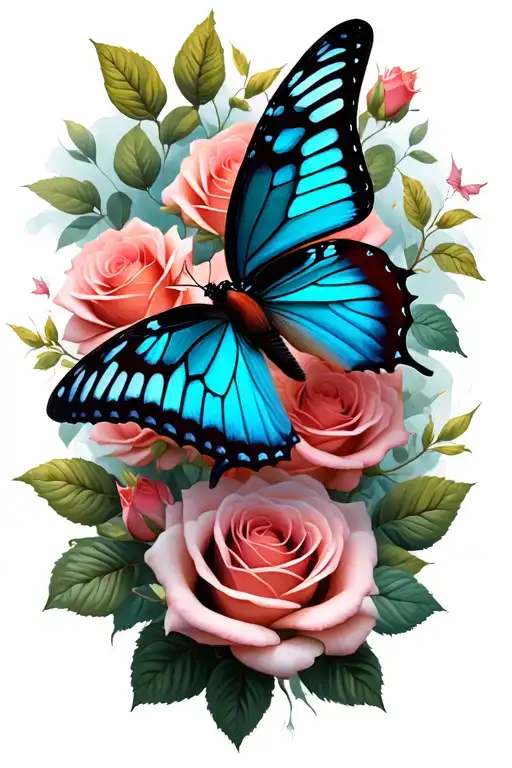 Roses And Butterfly Flying
