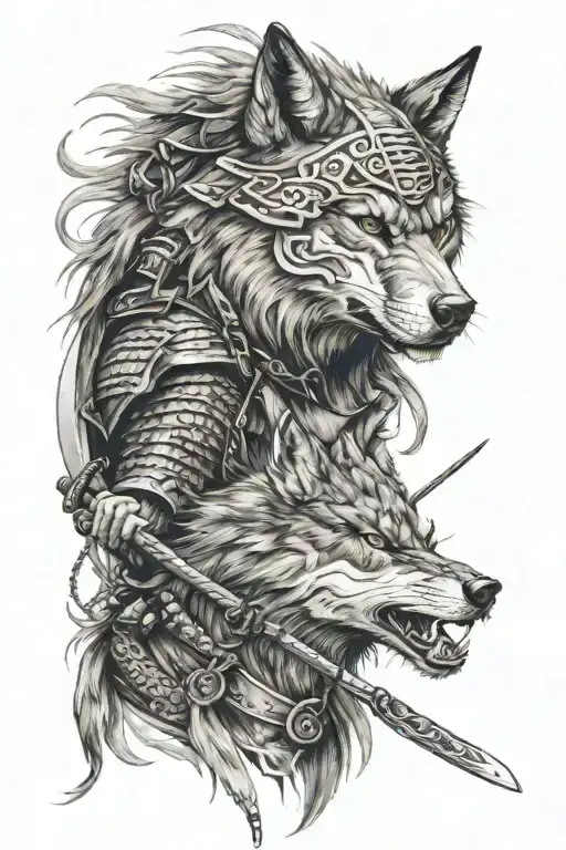 Wolf And Samurai Warrior