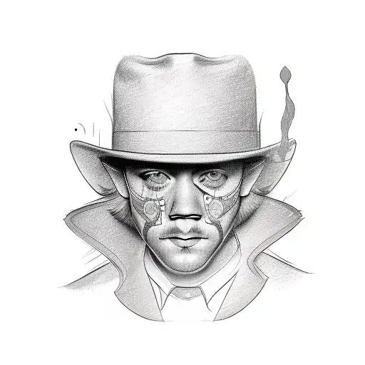 A Sketch Style Tattoo Of Raymond Redington's Iconic Hat And A Playing Card With His Face On It