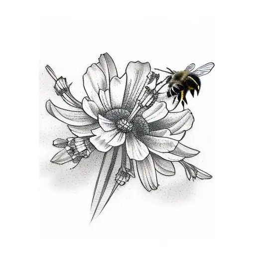 Larkspur And Cosmos Around A Bee