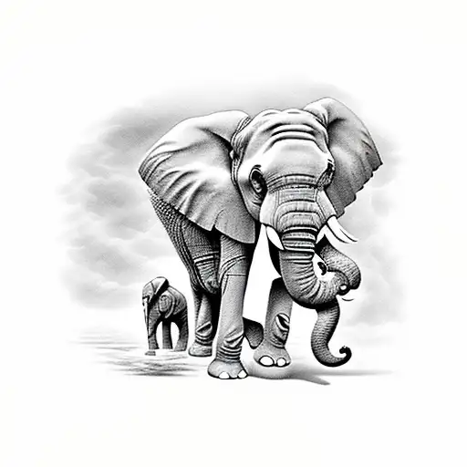 Elephant And 2 Cubs