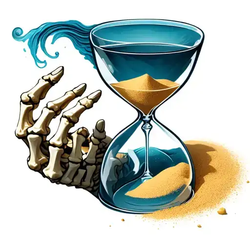 Hour Glass With Sand Skeleton Hand Holding