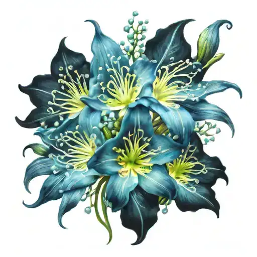 A Bouquet Of Bioluminescent Flowers Blooming In The Dark