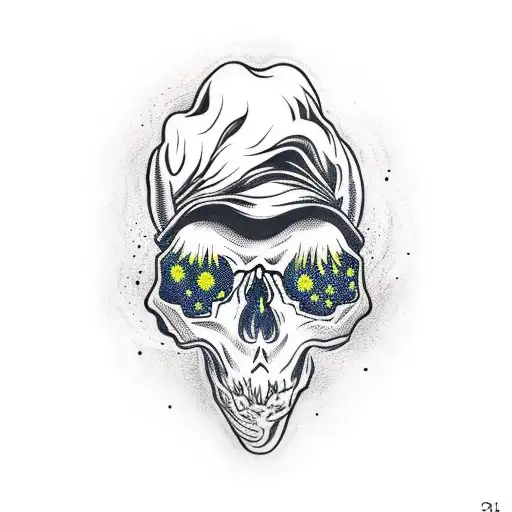 Skull Engulfed In Flames With A Space-themed Background