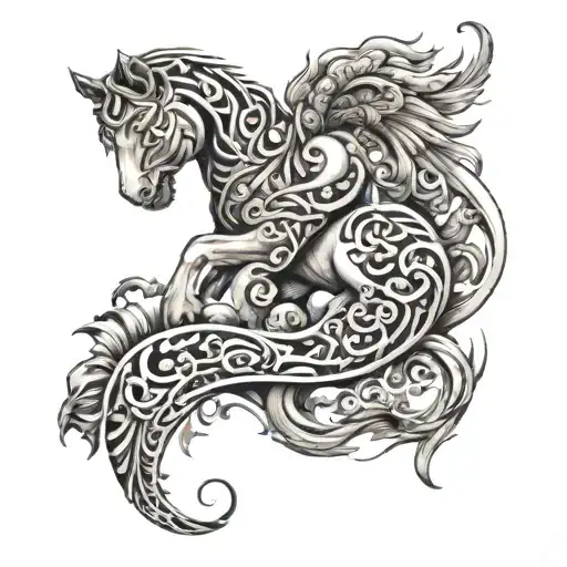 An Abstract Style Tattoo Featuring Persian Style Mythology And Historic Characters