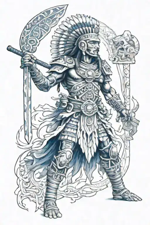 Aesthetic Mayan Warrior Indulged In A Blue And White Aura With Some Lighting