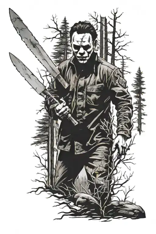 Michael Myers With Knife And Forest Scene