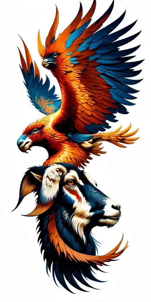 A Phoenix Rising Out Of The Head Of A Goat Through Space