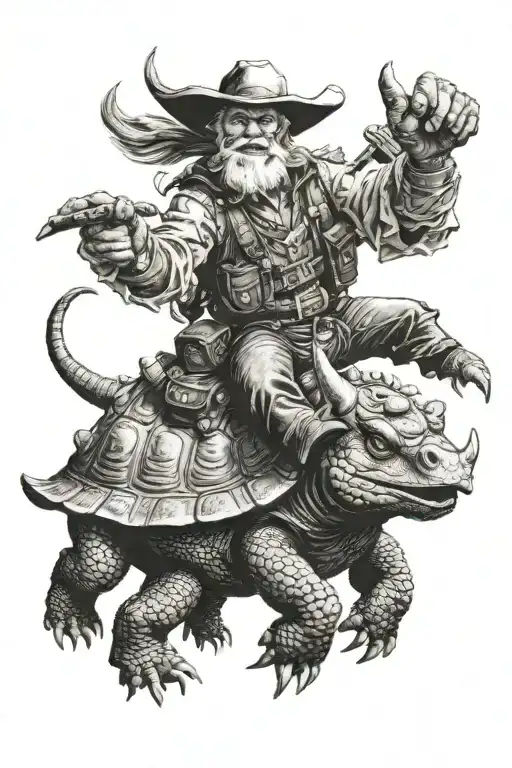 Alligator Snapping Turtle Riding A Texas Longhorn Bull Rider