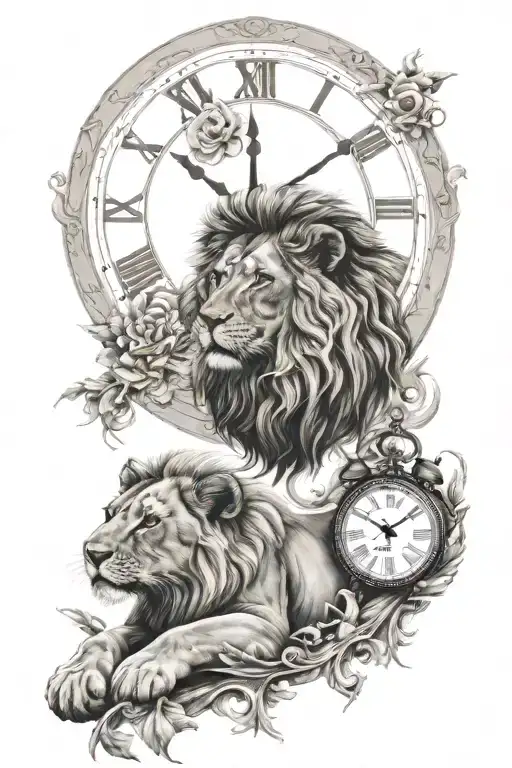 Clock With Lion And Lion Cub