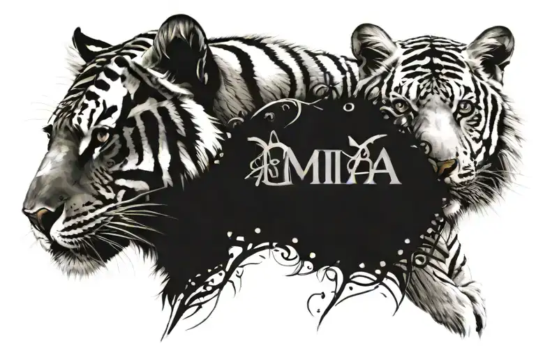 First Name Mia With A Clock And A Gray Tiger On The Left