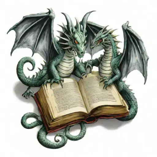 Two Dragons Reading A Book Open