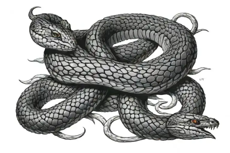 Black Snake Coiling Around 3 Crossed Swords