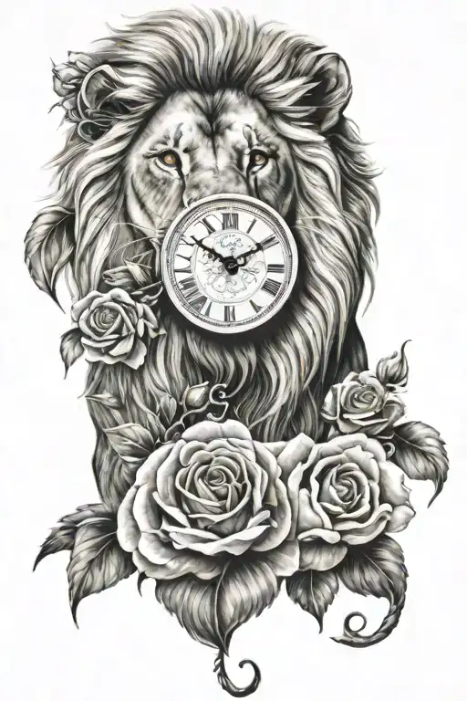 Lion With A Clock And Roses