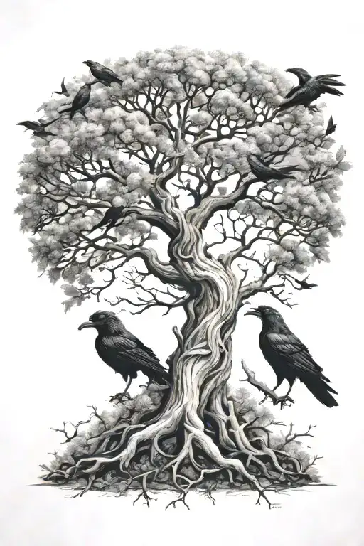 Norse Yggdrasil Tree With Ravens