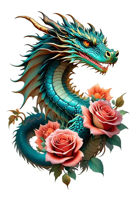 Dragon And Roses Blooming