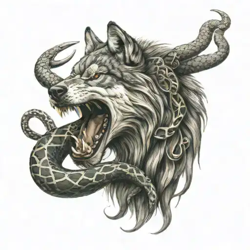 Wolf Bitting The Snake Wrapped