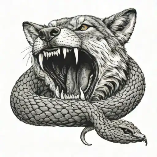Wolf Bitting A Snake
