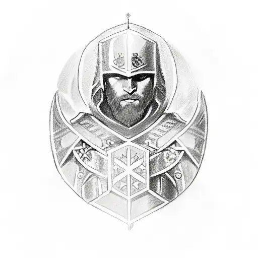 A Sketch-style Tattoo Of A Templar Knight With A Shield And Sword