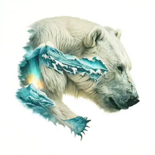 Polar Bear With Auroras Boreales Por