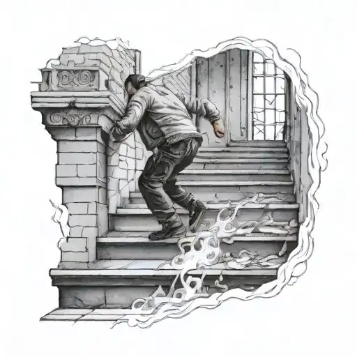 Man Climbing Stairs In Fire
