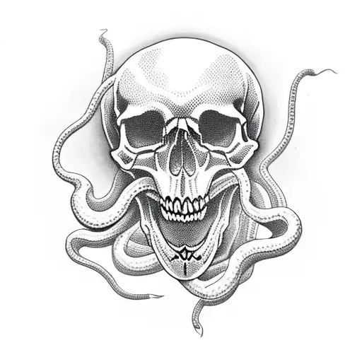 Skull Open Mouth With Snake Coming Out