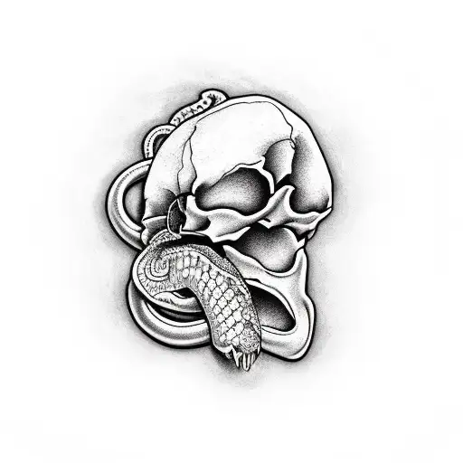 Open Jaw Skull With Snake