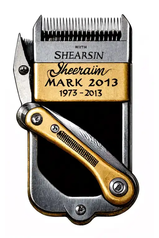 Shearing Clippers With The Name Mark In It And The Dates 1975-2013 Underneath