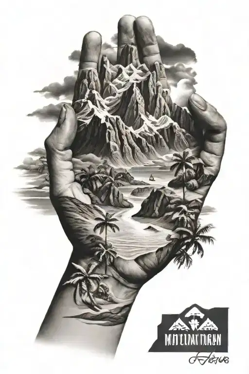 Hand Beach Half Mountain Portrait