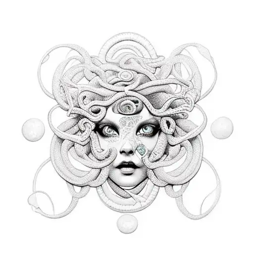 Feminine Medusa With Surrounding Mandala Design
