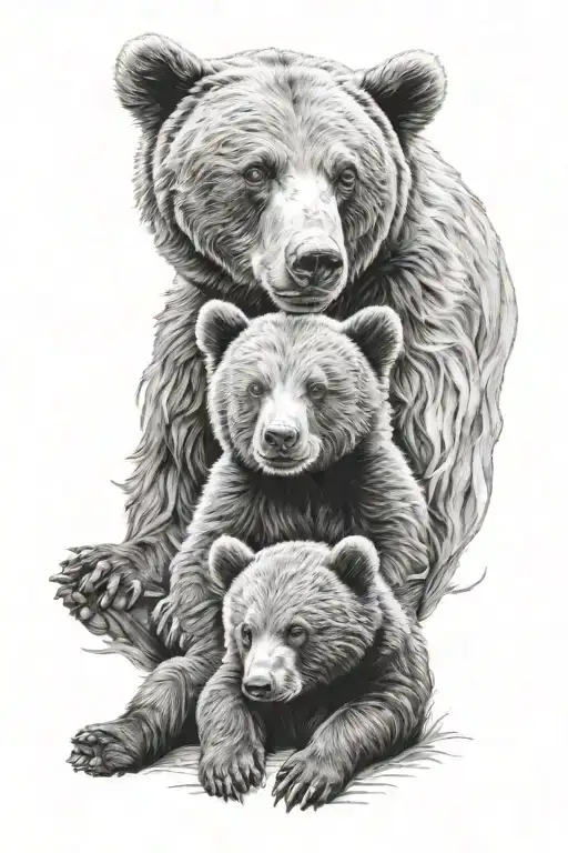 Bear Cub And Bear Sitting
