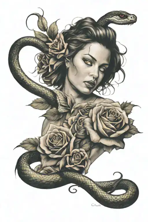 Roses And Women And Snake