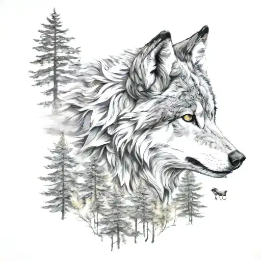 Gray Wolf And Forest
