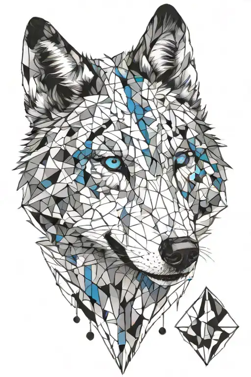 Realistic Wolf Head Blue Eyes With Geometric Design Incorporating