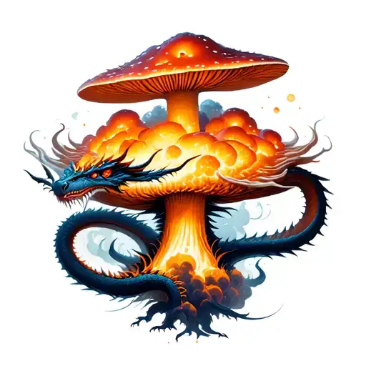 Dragon Intertwined Giant Mushroom Atomic Cloud Transforming
