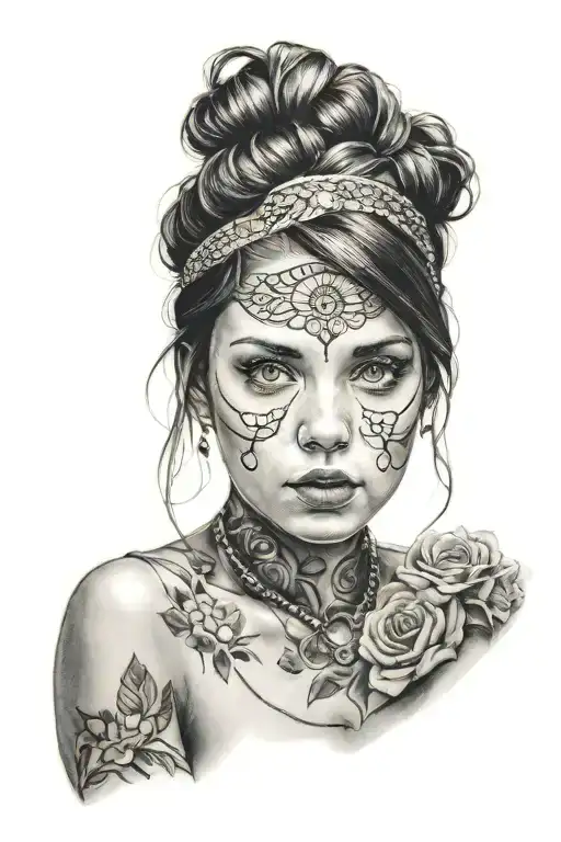 Girl Portrait Tattoo Design