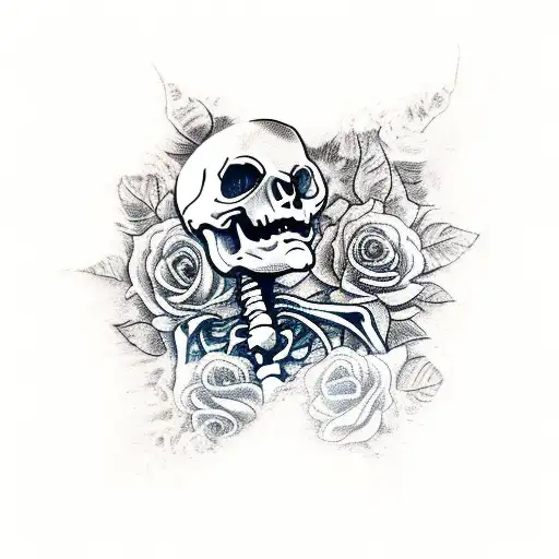 Skeleton On Fire Surrounded By Burning Roses