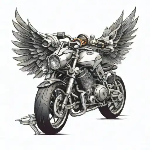 Sport Motorcycle With Wings And An X Thats Made Out Of A Piston And A Wrench