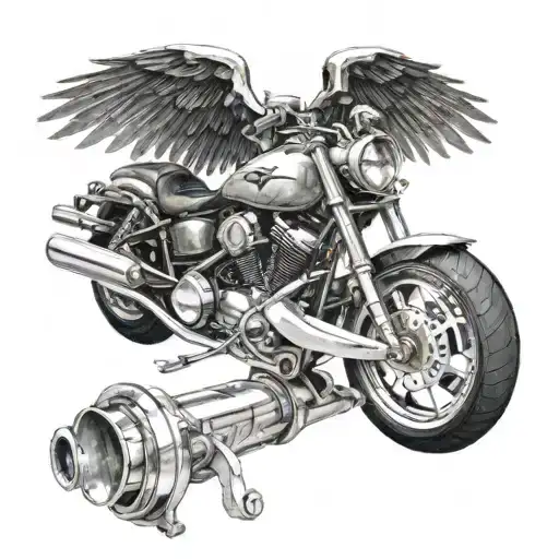 Sport Motorcycle With Wings And An X Thats Made Out Of A Piston And A Wrench Under It