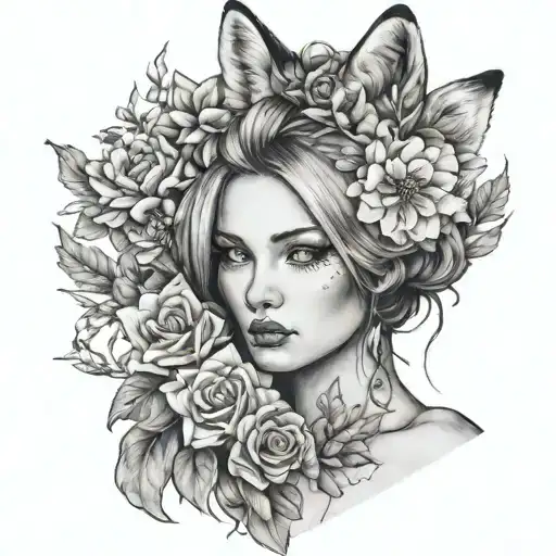 Woman With Fox Ears And Flowers In Her Hair